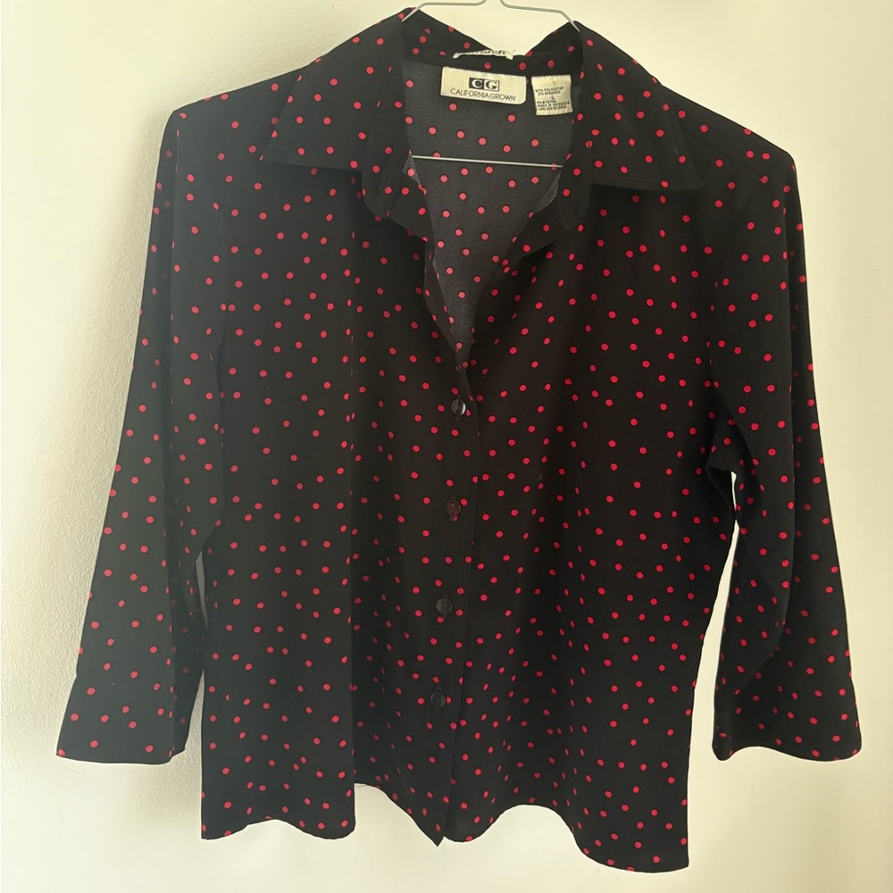 Chico's Black Blouse with Red Polka Dots